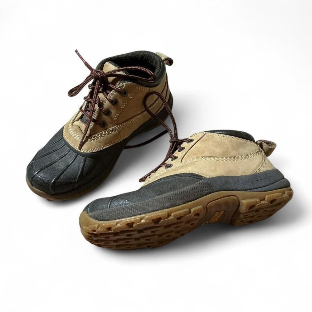 LL Bean Womens Duck Boots Tan Rubber Waterproof Lace Up Size 6